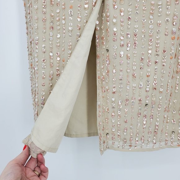 Mac Duggal 10509 Beaded Sequin Banded Sheath Midi Dress Nude Size 4 worn 1 time - Picture 10 of 11